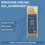 Packung Spaghetti: Pasta aus italienischem Hartweizen. Kochzeit 11 bis 13 Minuten