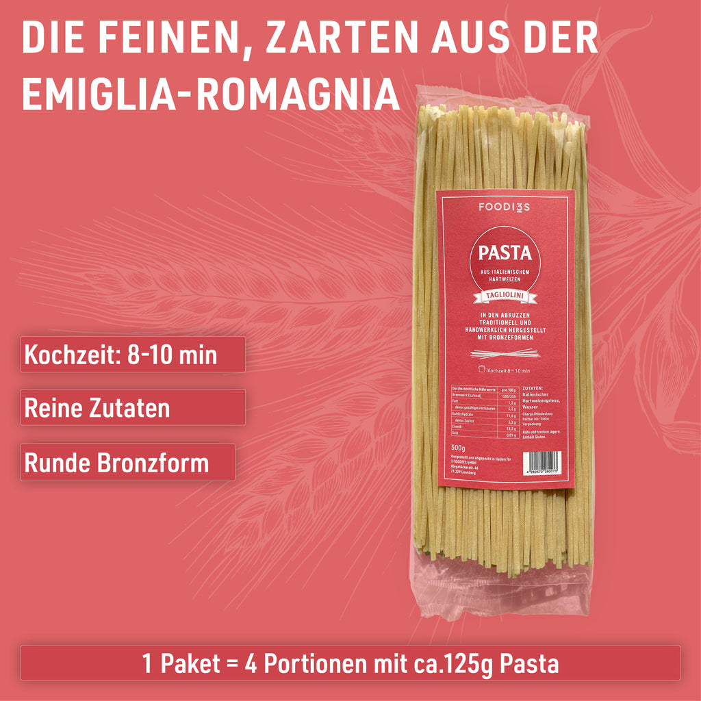 Pack of Tagliolini: From a family manufactory in Abruzzo. Cooking time 8 to 10 minutes